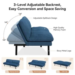 Dyonery 70" Convertible Futon Sofa Bed, Linen Fabric W/Adjustable Backrest & Memory Foam, Sleeper For Living Room, Office, RV - Blue -Baxton Studio Shop GUEST aa18ea2b cc63 4329 a89c 60139be6973d