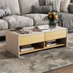 Tangkula Home Coffee Table W/ 2 Drawers & 2 Storage Shelf Rectangle Table Cocktail Table -Baxton Studio Shop GUEST aa253f50 e304 4606 8c33 a14712c7d28e
