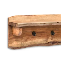 Alaterre Furniture Alpine Natural Brown Live Edge Wood Coat Hooks With Shelf