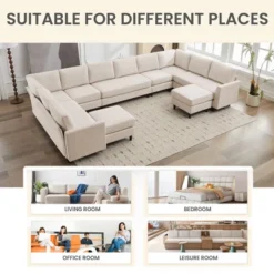 Hyleory Spacious 12-Seater U-Shaped Modular Sofa With Ottomans,Relaxed Style, Reconfigurable Design -Baxton Studio Shop GUEST aa6655e8 0b37 41f4 95a4 5ed317721275