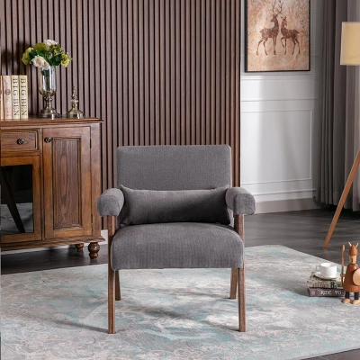 Megan 27.56" Wide Upholstered Fabric Seat And Lumbar Pillow With Walnut "V" Shape Solid Wood Legs Accent Chair With Arm Pads-The Pop Maison 9 Megan 27.56" Wide Upholstered Fabric Seat And Lumbar Pillow With Walnut "V" Shape Solid Wood Legs Accent Chair With Arm Pads-The Pop Maison - Image 9
