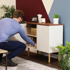 Sunnydaze Decor Sunnydaze Indoor Mid-Century Modern 2-Door Accent Buffet Cabinet With Shelves -Baxton Studio Shop GUEST aa99bbe2 1c56 48c4 b505 344693d72dec