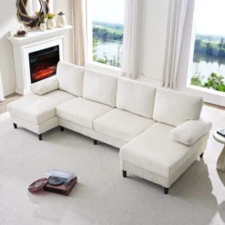 Mjkone 110" U-Shaped Sectional Sofa Couches With Double Chaises And Sleepable Armrests,Corduroy Upholstered 4-Seater Sofa -Baxton Studio Shop GUEST aacaa0d2 fdb2 4f99 a202 4dafca971eab