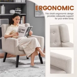 Yaheetech Button Tufted Armchair With Solid Wood Legs Beige 9 Yaheetech Button Tufted Armchair With Solid Wood Legs Beige -Baxton Studio Shop GUEST aafdccf7 b1a9 49da b0de 63e921e2aa37