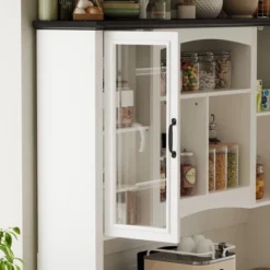 Famapy White Kitchen Hutch Kitchen Cabinet Pantry: Integrated Worktop, High Cabinet Combo, Dust - Proof & Organized -Baxton Studio Shop GUEST ab0c8286 dd06 4184 96e9 11a479c05fb6