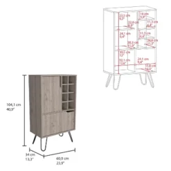 Gulches 4 Shelf Liquor Cabinet With 8 Wine Bottle Cubbies, Spacious Top For Glasses, 2 Single-Door Cabinets, Ideal For Narrow Spaces