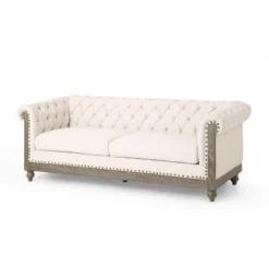 79"W 3-Seat Sofa Couch, Retro Wooden Upholstered Tufted Sofa -Christopher Knight Home 12 79"W 3-Seat Sofa Couch, Retro Wooden Upholstered Tufted Sofa -Christopher Knight Home -Baxton Studio Shop GUEST ab55a910 7b5a 4275 bdce 3f74ff19332a