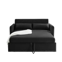 55" Pull Out Sleeper Sofa Bed, Velvet Upholstered Loveseat Sofa Couches With Lumbar Pillows-ModernLuxe -Baxton Studio Shop GUEST ab63ec55 d51c 4c91 8dc9 658881fce603