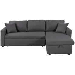 87.4"W Modern L-Shaped Sectional Sofa, Elegant Upholstered Sleeper Sofa Bed With Storage Chaise & 2 Throw Pillows, Gray - ModernLuxe -Baxton Studio Shop GUEST ab7b8987 8f01 49c6 8417 ee19bcbb4902