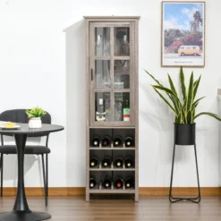 HOMCOM Tall Wine Cabinet, Bar Display Cupboard With 12-Bottle Wine Rack, Glass Door And 3 Storage Compartment For Living Room, Home Bar, Dining Room -Baxton Studio Shop GUEST abaf1984 92e3 4a94 8c42 2a9d7e219665