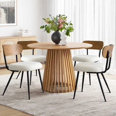 Dining Chairs Set Of 4, Armless Side Chairs With Black Metal Legs, Cream Boucle Seats And Curved Backrest For Dining Room-Maison Boucle 9 Dining Chairs Set Of 4, Armless Side Chairs With Black Metal Legs, Cream Boucle Seats And Curved Backrest For Dining Room-Maison Boucle - Image 9
