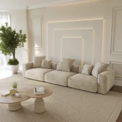 Modular Sectional Sofa Couch,Corduroy Couches With 6 Pillows For Living Room,Cushion Covers Removable& Washable