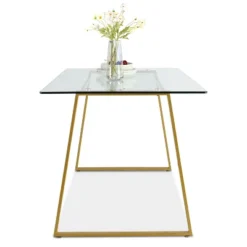 Monash 47"x32" Rectangular Modern Glass With Gold Base Dining Table -The Pop Maison -Baxton Studio Shop GUEST ac1f2557 47e1 4557 afa6 fae1c6b3aeb1
