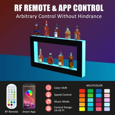 LED Lighted Liquor Bottle Display, Square 3-Step 48-Inch Wall Mounted Acrylic Liquor Shelf With Remote & App Control 2 LED Lighted Liquor Bottle Display, Square 3-Step 48-Inch Wall Mounted Acrylic Liquor Shelf With Remote & App Control - Image 2