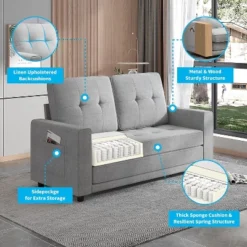 Mjkone Linen Pull Out Floor Sofa Bed, 3-in-1 Loveseat Sleeper Sofa Bed -Baxton Studio Shop GUEST ac865d99 ec63 48b1 a05f 47821d65433f