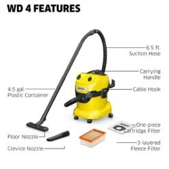 Karcher WD 4 (New) Corded Wet/Dry Vacuum, Heavy Duty Canister Vac