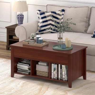 Costway Lift Top Coffee Table W/ Hidden Compartment And Storage Shelves Modern Furniture Brown 3 Costway Lift Top Coffee Table W/ Hidden Compartment And Storage Shelves Modern Furniture Brown - Image 3