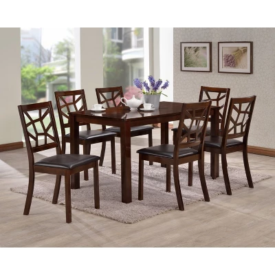 7pc Mozaika Wood And Leather Contemporary Dining Set Black - Baxton Studio 1 7pc Mozaika Wood And Leather Contemporary Dining Set Black - Baxton Studio
