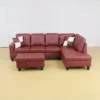 Elegant Red Semi-PU Leather Sectional Sofa - L-Shaped Design, Plush Cushions, Storage Ottoman, Modern Living Room Furniture
