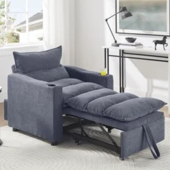 Velvet Convertible 3-in-1 Adjustable Sleeper Sofa Chair With Pullout Bed And Cup Holder -Baxton Studio Shop GUEST acd8f684 5850 4023 9e58 cac10d9580d6
