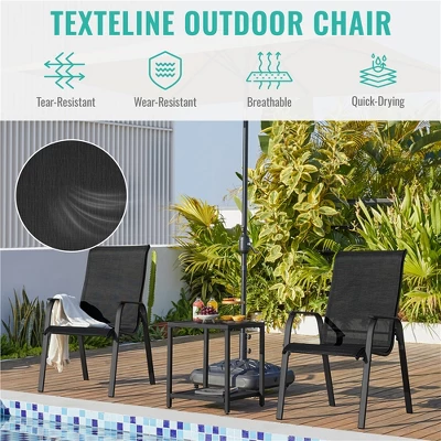 Yaheetech Set Of 2 Outdoor Texteline Stackable Dining Chairs With Backrest/ Armrests For Garden, Lawn, Porch, Backyard Pool 4 Yaheetech Set Of 2 Outdoor Texteline Stackable Dining Chairs With Backrest/ Armrests For Garden, Lawn, Porch, Backyard Pool - Image 4