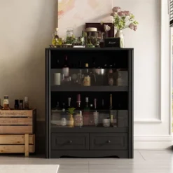 Famapy Black Wine Cabinet With A Two - Layer Semi - Open Structure. 21 Famapy Black Wine Cabinet With A Two - Layer Semi - Open Structure. -Baxton Studio Shop GUEST ad3b0634 181b 4dd4 87de 074f1554e436