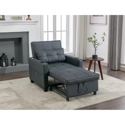 LOVMOR Single/Two Pull Out Sleeper Chair Bed, Convertible Futon Sofa Chair Bed, Sofa Couch Bed With USB Ports, Pillow, Cup Holders, Side Pockets 2 LOVMOR Single/Two Pull Out Sleeper Chair Bed, Convertible Futon Sofa Chair Bed, Sofa Couch Bed With USB Ports, Pillow, Cup Holders, Side Pockets - Image 2