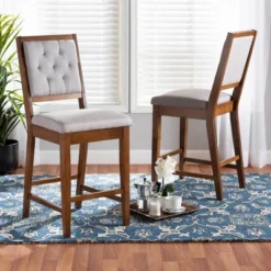 2pc Gideon Fabric Upholstered And Wood Counter Height Barstool Set - Baxton Studio -Baxton Studio Shop GUEST ad662a40 4e63 441e 8336 b6bb24c7650d