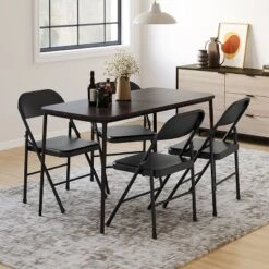 Whizmax Solo Classic Home Adult Modern Metal Indoor Auditorium Padded Folding Chairs, Black (Set Of 4)