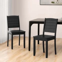Costway Armless Wood Dining Chair Set Of 2 With Rubber Wood Legs Curved Backrest Kitchen White/Black