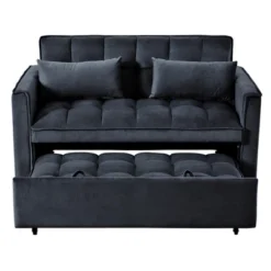 TiramisuBest 2-Seater Convertible Velvet Loveseat Sofa Bed – Pull-Out Sleeper Couch With Side Pocket, Adjustable Backrest & Scroll Arm Design,Gray 18 TiramisuBest 2-Seater Convertible Velvet Loveseat Sofa Bed – Pull-Out Sleeper Couch With Side Pocket, Adjustable Backrest & Scroll Arm Design,Gray -Baxton Studio Shop GUEST ae106875 0a06 42d5 a989 d701e36c4383