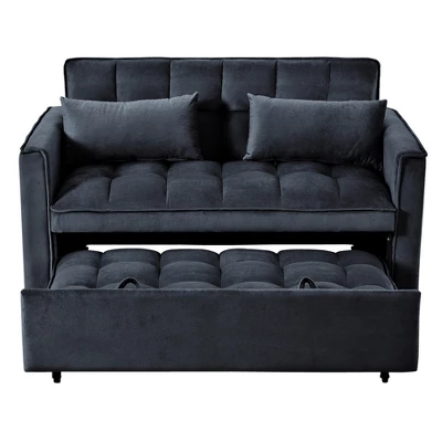 TiramisuBest 2-Seater Convertible Velvet Loveseat Sofa Bed – Pull-Out Sleeper Couch With Side Pocket, Adjustable Backrest & Scroll Arm Design,Gray 5 TiramisuBest 2-Seater Convertible Velvet Loveseat Sofa Bed – Pull-Out Sleeper Couch With Side Pocket, Adjustable Backrest & Scroll Arm Design,Gray - Image 5