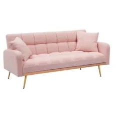 Aukfa 69"Convertible Sofa Bed With Teddy Fabric & Gold Legs - Modern Futon Couch Includes 2 Pillows, For Living Room/Bedroom -Baxton Studio Shop GUEST ae1a0f8e 25f9 41ff a33f 4f8a49aacb95