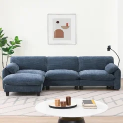4/6 Seat Modular Sectional Sofa Couch Set, Upholstered Sofa Chair With USB Ports, Phone Holder And 2 Side Pockets -ModernLuxe
