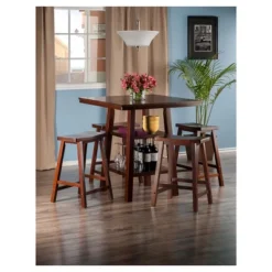 5pc Orlando 2 Shelves Counter Height Dining Set With Saddle Seat Wood/Walnut- Winsome -Baxton Studio Shop GUEST ae61b17c fa6b 41fb a85f f1cdf8005533