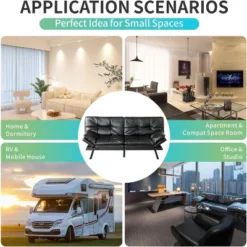 Vipbear 71" Futon Convertible Memory Foam Sofa Bed, Modern Loveseat For Living Room, Adjustable Armrests Backrest Sofabed, Faux Leather - Black -Baxton Studio Shop GUEST ae7f6710 2a88 459b bdc5 109cf979f612