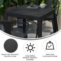Flash Furniture Helvey 31.5" Square Commercial Grade Indoor/Outdoor Black Steel Patio Dining Table For 4 With Black Poly Resin Slatted Top -Baxton Studio Shop GUEST ae95efa3 ef02 4cf2 94db 76e57a4f61a0