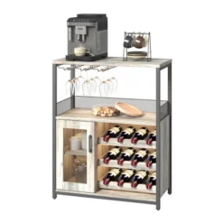 Corner Wine Rack, 3-Tier Freestanding Bar Cabinet For Kitchen, Living Room - 69x35x92cm With Glass Holder & Mesh Door -Baxton Studio Shop GUEST ae98eaf6 ec7b 452d a097 efaafb97705c