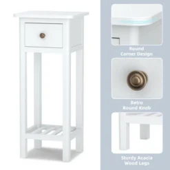 Tangkula Narrow Side Table Small End Table For Small Spaces Farmhouse Acacia Wood Slim Sofa Table Thin Nightstand W/Drawer & Open Shelf White -Baxton Studio Shop GUEST ae9ee68e b933 4599 b905 7b24f66bce75
