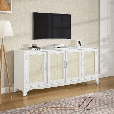 70" Farmhouse Style Natural Wood Desktop TV Stand For TVs Up To 75" White Oak - Home Essentials 1 70" Farmhouse Style Natural Wood Desktop TV Stand For TVs Up To 75" White Oak - Home Essentials