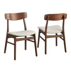 Buylateral Set Of 2 Wave Solid Rubberwood Dining Chairs