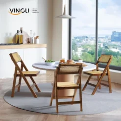 VINGLI 2-Pack Rattan Folding Chair, 360° Swivel Backrest, Rubberwood Frame -Baxton Studio Shop GUEST aef0351b e6ec 4f45 831c 1f4d8c11e694