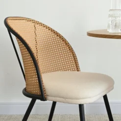 Set Of 2 Faux Cane Back Dining Chairs, Upholstered Rattan-Style Accent Chairs With Metal Legs, Mid-Century Modern Kitchen Chairs-Maison Boucle -Baxton Studio Shop GUEST af0b79fa 14fe 4e71 855b 9a05f1d6fa72