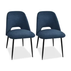 Modern Dining Chairs Set Of 2, Upholstered Armless Side Chairs With Cutout Back, Fabric Kitchen Chairs With Metal Legs-Maison Boucle -Baxton Studio Shop GUEST af12c615 95b2 46ad b83c 0c1a6e2c2781