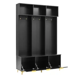 TIRAMISUBEST Modern Hall Tree With Storage Bench & 6 Gold Hooks - Entryway Organizer, High Gloss Fluted Doors, Black -Baxton Studio Shop GUEST af142dab 46c9 4573 a3b5 4085df6833ef