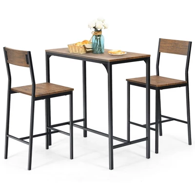 Costway 3PCS Bar Table Set Industrial Counter Height Dining Table Set W/2 Stools 9 Costway 3PCS Bar Table Set Industrial Counter Height Dining Table Set W/2 Stools - Image 9
