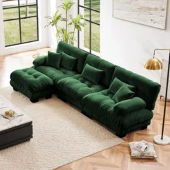 Oversized L Shaped Cloud Couch For Living Room Deep Seat Sofa Couch With Convertible Ottoman Chenille Light Coffee -Baxton Studio Shop GUEST afa7bec0 e20f 4802 a532 5f7a6a414f47