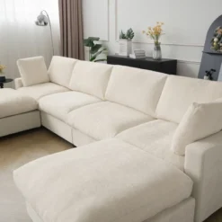 Cloud Couch Modular Sectional Sofa,100.5" V Shaped Couch, Convertible Wide Seater, 5 Seater For Living Room Set,Covers Washable&Replaceable -Baxton Studio Shop GUEST afddf32f 6abc 46b1 897e f51bf94974f4 3