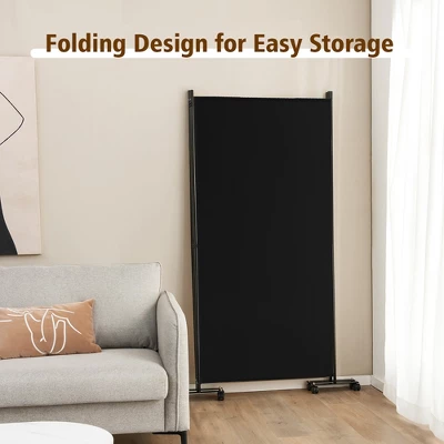 Costway 3-Panel Folding Room Divider 6Ft Rolling Privacy Screen WithLockable Wheels Black/Brown/Grey/White 4 Costway 3-Panel Folding Room Divider 6Ft Rolling Privacy Screen WithLockable Wheels Black/Brown/Grey/White - Image 4