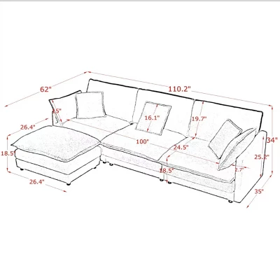 Modern L-Shaped Sectional Sofa With Ottoman, Oversized 4-Seater Couch With Towel Fabric Upholstery For Living Room, Gray/Green/Black - ModernLuxe 2 Modern L-Shaped Sectional Sofa With Ottoman, Oversized 4-Seater Couch With Towel Fabric Upholstery For Living Room, Gray/Green/Black - ModernLuxe - Image 2